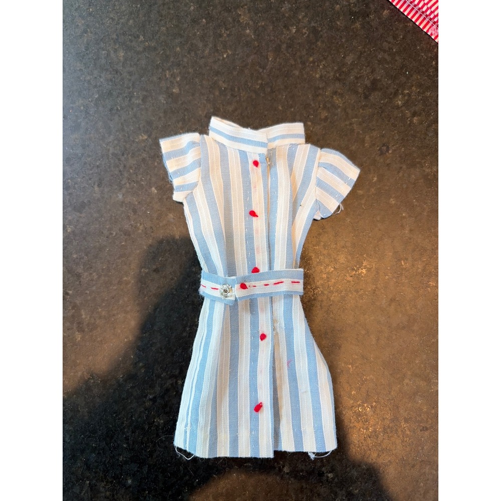 Vintage 1960's blue and white striped Barbie shirt dress with red accents